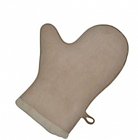 Рукавица банная бежевая с мехом