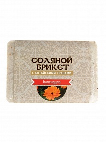 Соляной брикет Соляная баня с Алтайскими травами Календула вес 1,35 кг, размер 148х103х50 мм